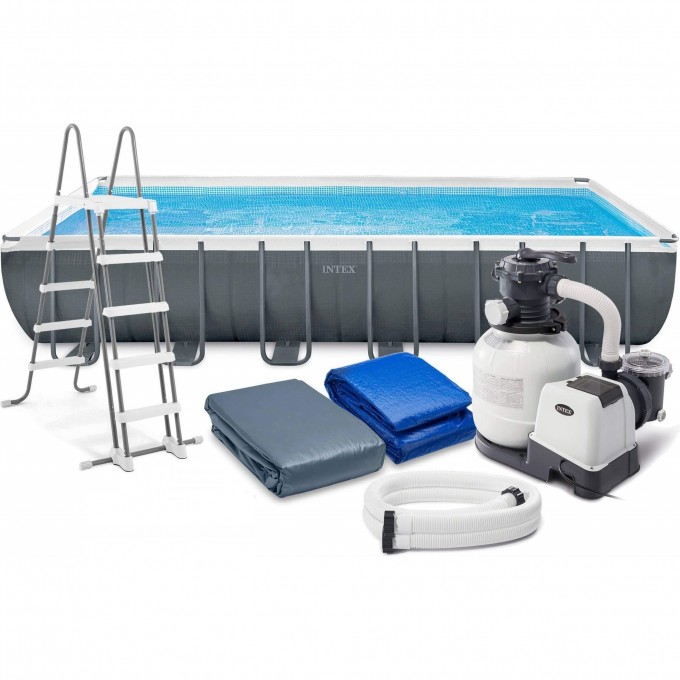 Каркасный бассейн INTEX ULTRA FRAME 732х366х132см, фильтр-насос, лестница, тент, подстилка 26364